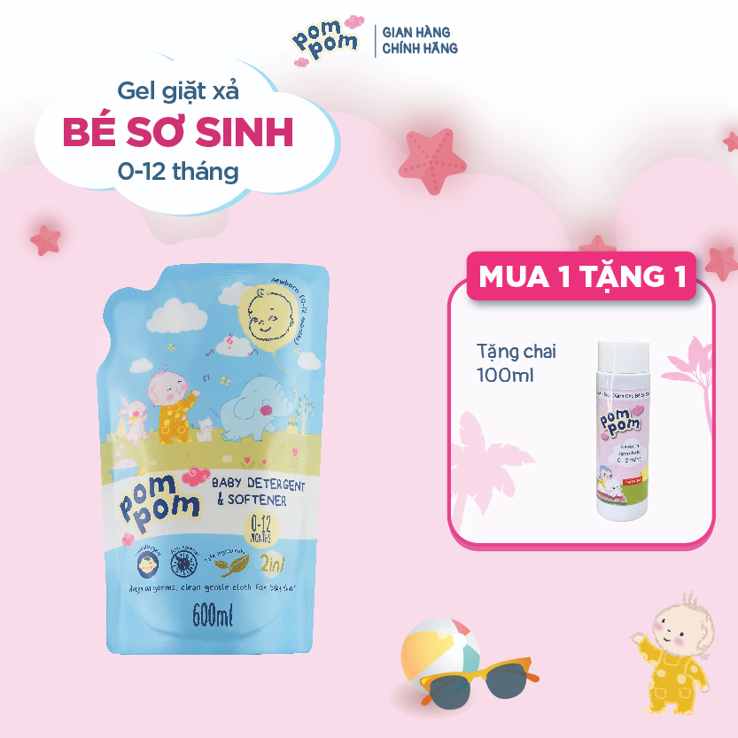Túi 600ml Nước Giặt Xả Quần Áo Em Bé Sơ Sinh NEWBORN Giúp Quần Áo Bé Luôn Sạch Thơm Tho