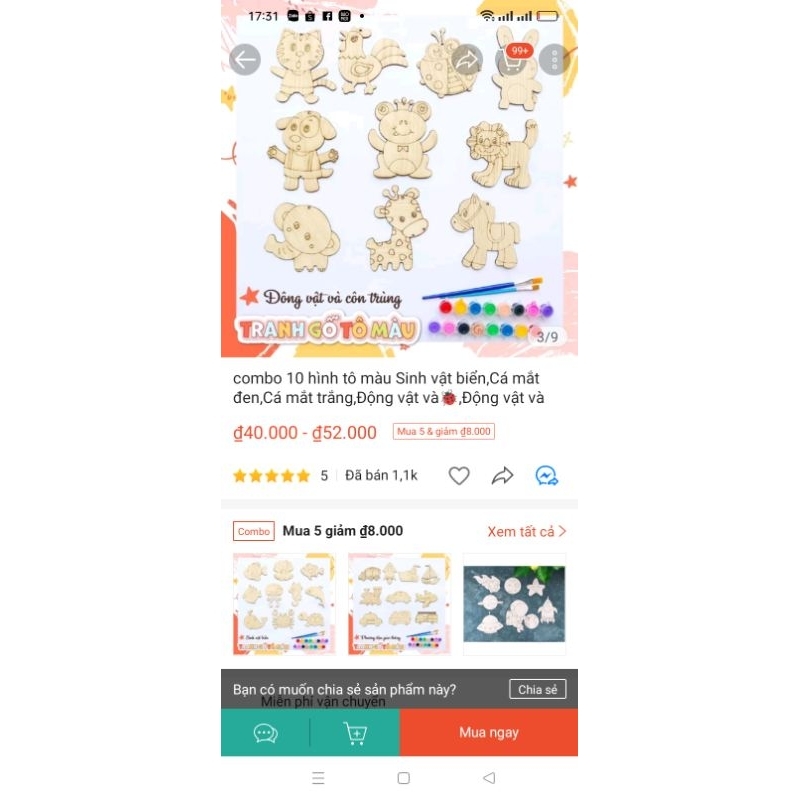 Bộ 10 hình gỗ tô màu