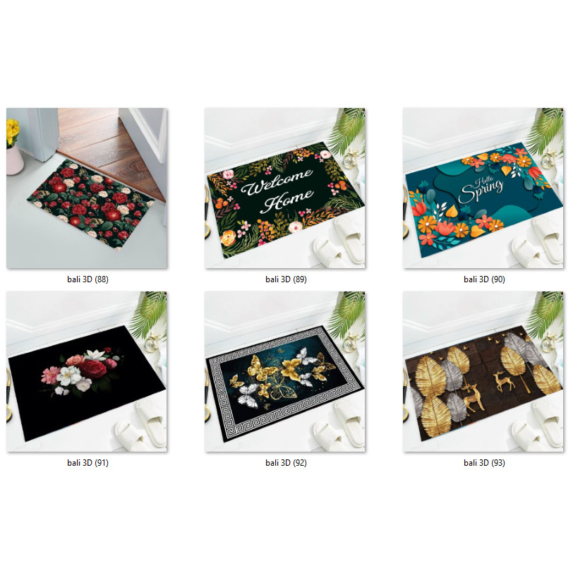 Thảm lau chân 5D Hoa Lá Họa Tiết Vintage siêu thấm hút nước chống trượt size 40x60Cm