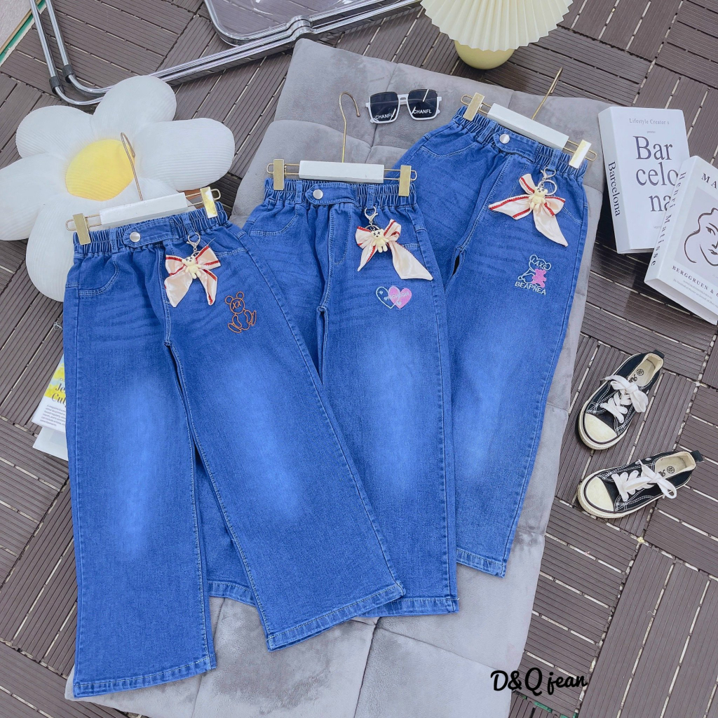 Quần Jeans Xuông lụa Nơ bé Gái cao cấp