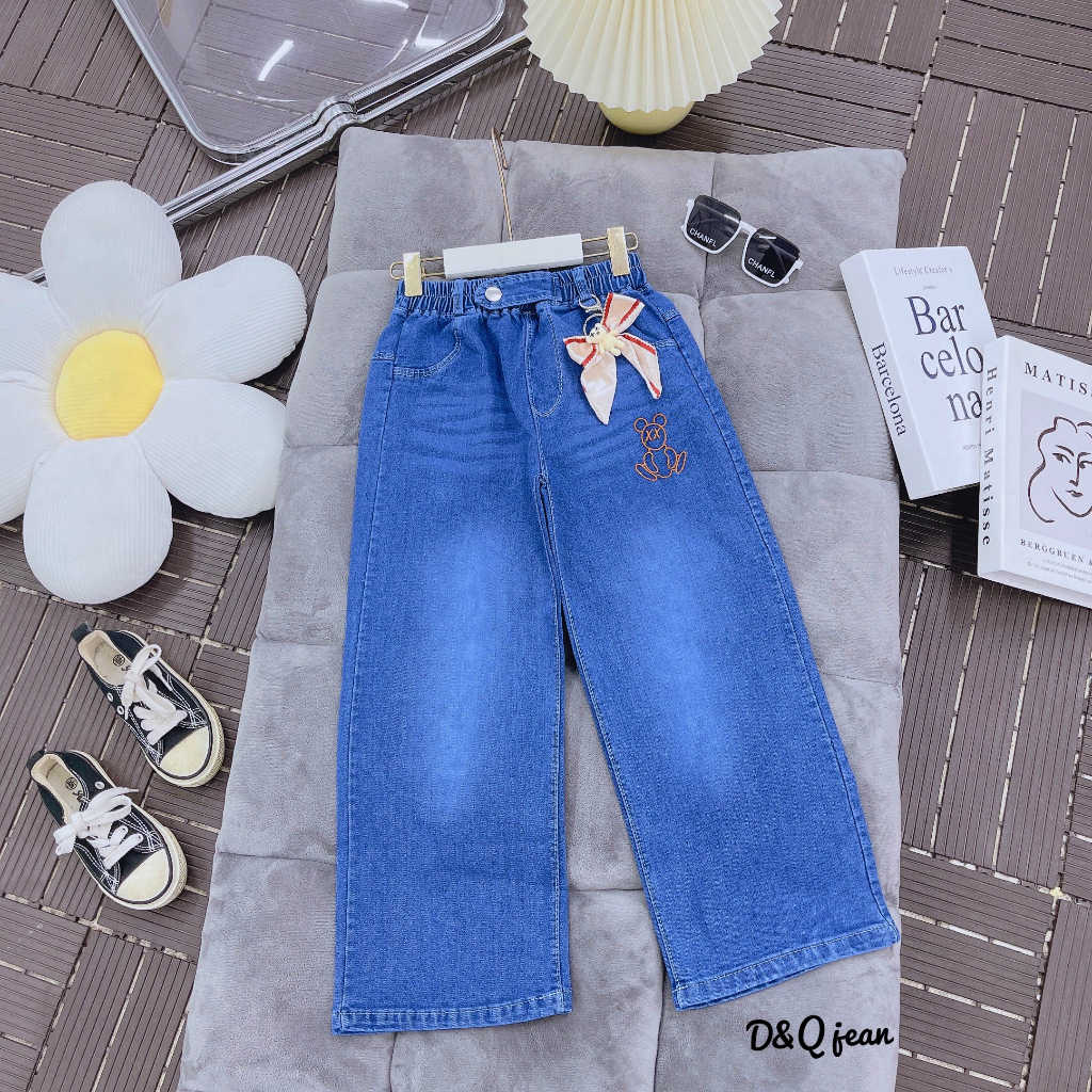 Quần Jeans Xuông lụa Nơ bé Gái cao cấp