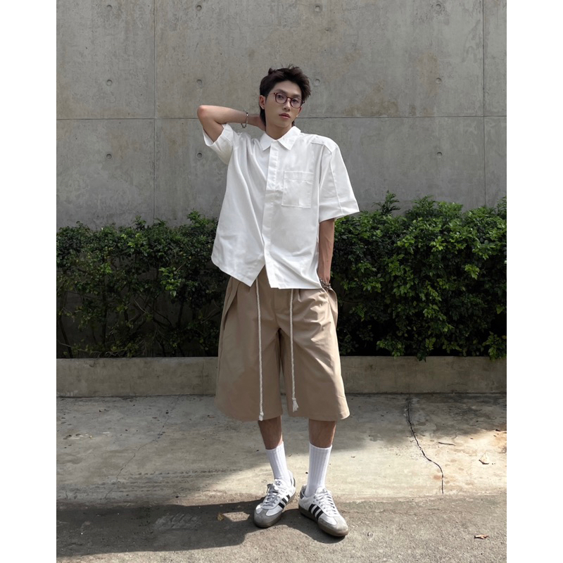 Áo sơ mi nam tay ngắn Be/Trắng - BLOCK SHIRT - STANCLUB