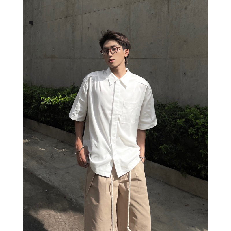 Áo sơ mi nam tay ngắn Be/Trắng - BLOCK SHIRT - STANCLUB