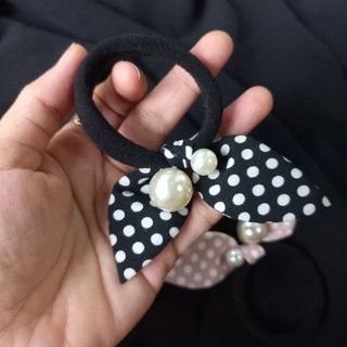 Dây cột tóc tai thỏ 2 hạt châu (được chọn màu)