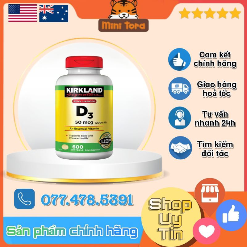 [11/2024] Viên uống Vitamin D3 Kirkland Extra Strength 50mcg của Mỹ 600 viên