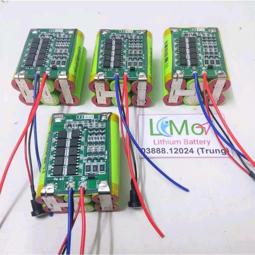 Khối pin 3S 12,6v - 5Ah xả 40A. Được đóng từ 6 cell pin Lithium Li-on 18650 LS + Mạch bảo vệ 3S 12.6V 40A Cân bằng