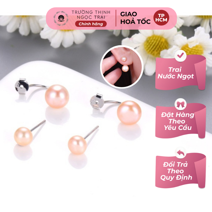 Bông Tai Ngọc Trai Bạc 925 Màu Cam Hoa Tai Hạt Trai Nước Ngọt Thời Trang - Ngọc Trai Trường Thịnh