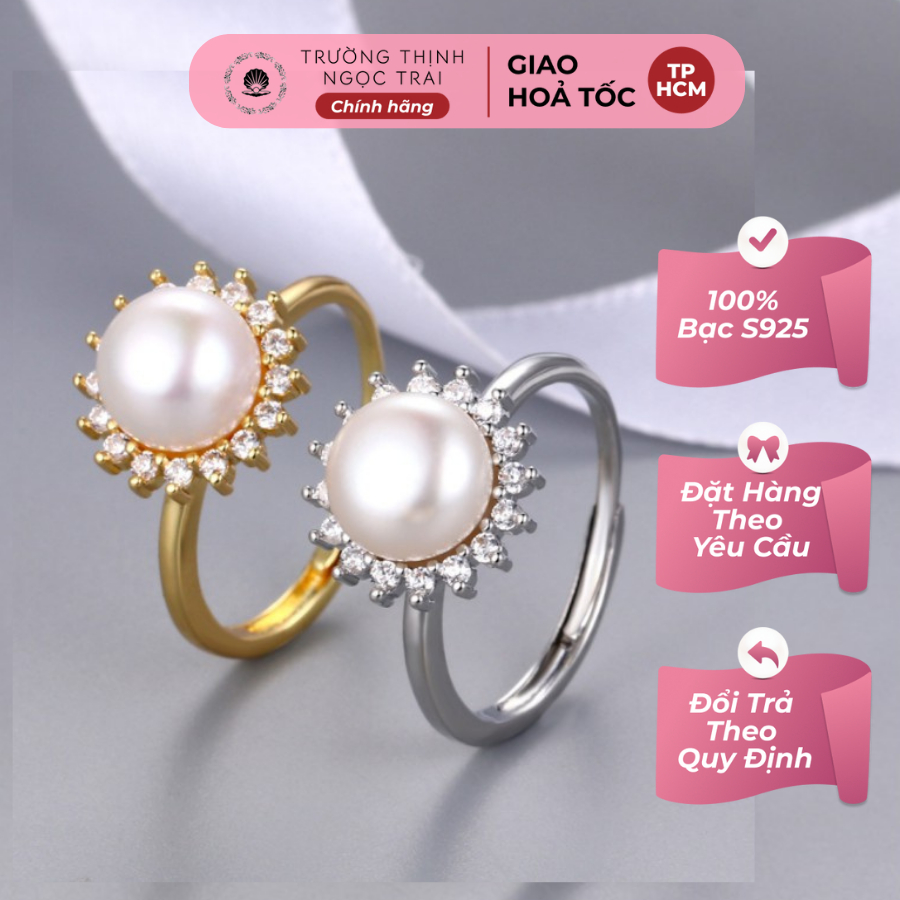 Nhẫn Ngọc Trai Bạc s925 Tròn Viền Đá - Ngọc Trai Trường Thịnh