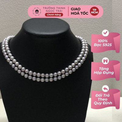 Vòng Cổ Ngọc Trai Hạt 6-7 Ly Đôi Màu Xám Lông Chuột Dây Chuyền Hạt Trai Thanh Lịch - Ngọc Trai Trường Thịnh