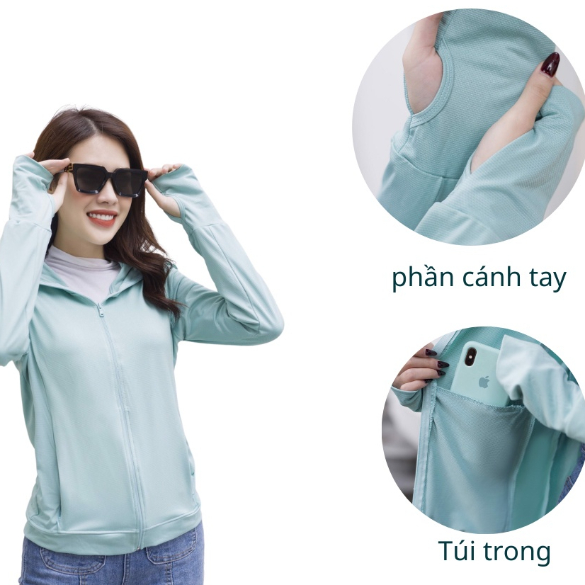 Áo chống nắng nữ 2 lớp, áo khoác chống nắng có khóa túi, 2 túi bên trong Chống Tia UV, Vải Nhật 9 màu Nana.store