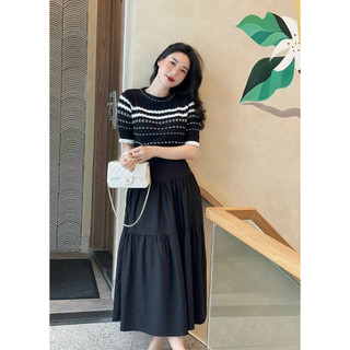 Mã 258 áo len mongtoghi nữ kẻ xương cá ngang bo gấu siêu xinh