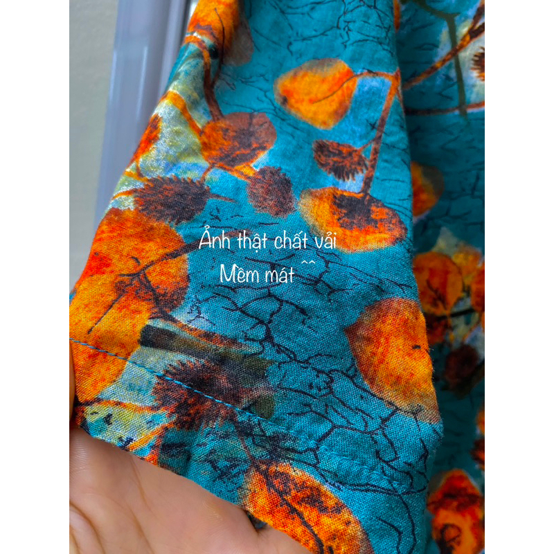 Áo sơmi xanh than hoa cam vintage mẫu mới 2023