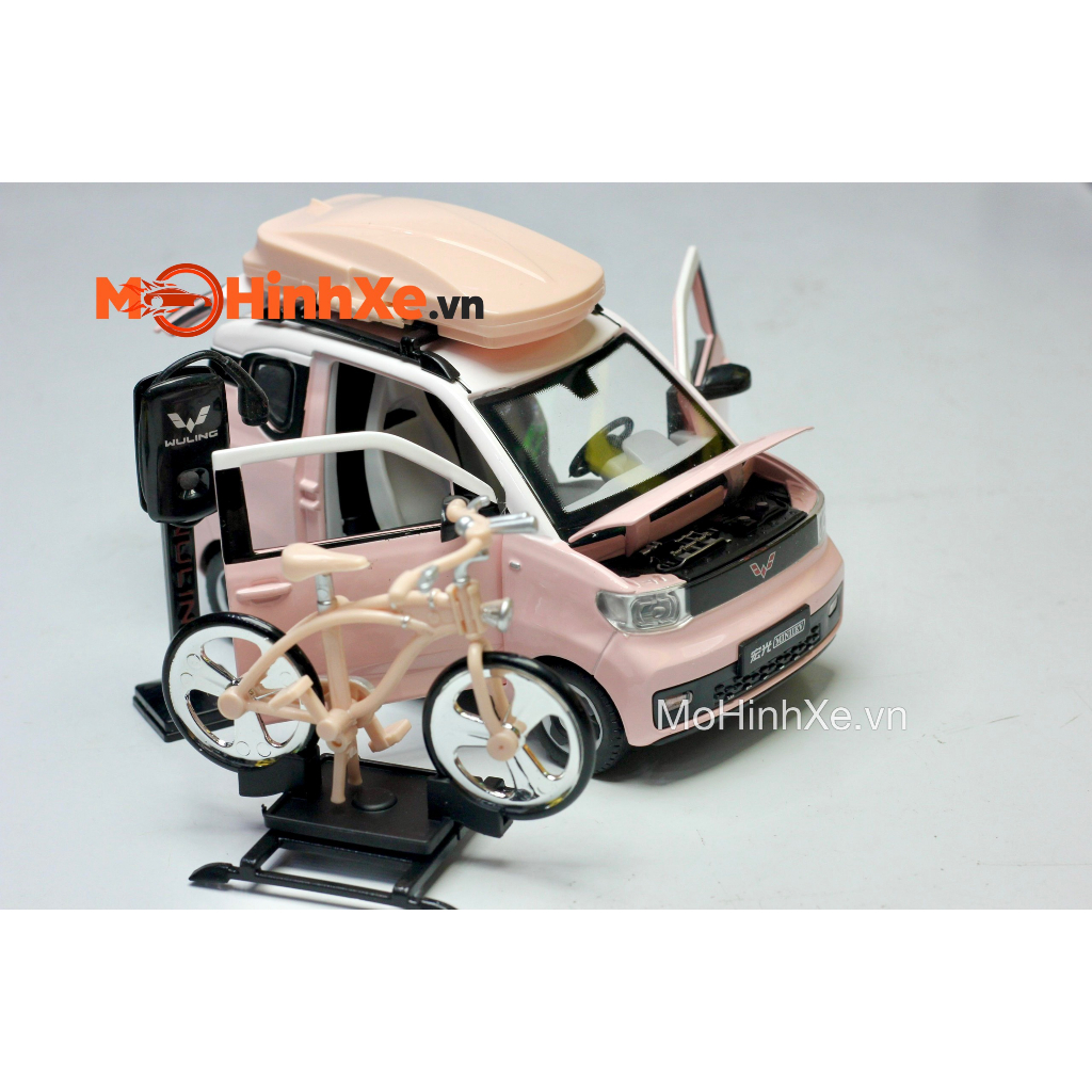 MÔ HÌNH XE WULING HONGGUANG MINI EV + XE ĐẠP 1:24 CHEZHI