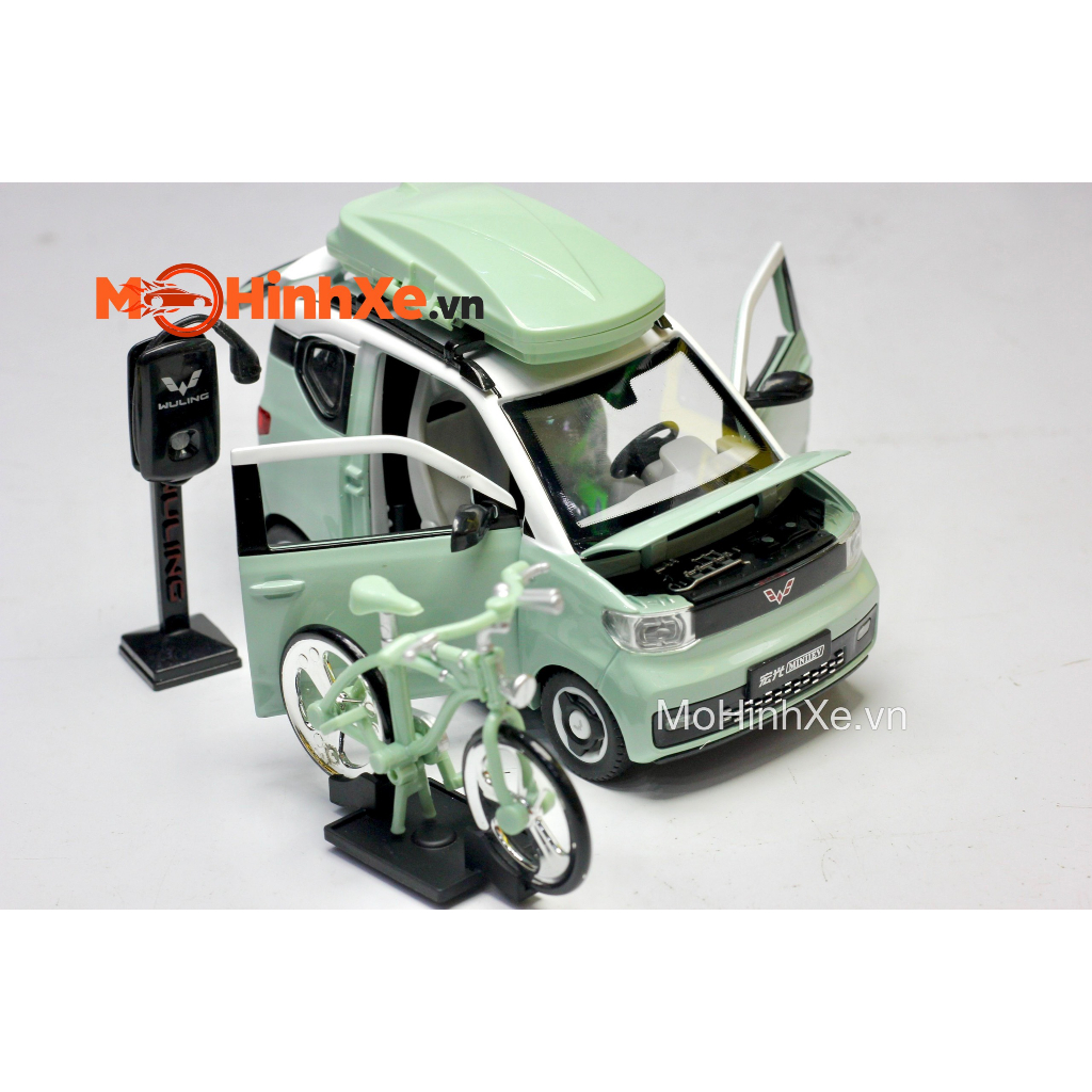 MÔ HÌNH XE WULING HONGGUANG MINI EV + XE ĐẠP 1:24 CHEZHI