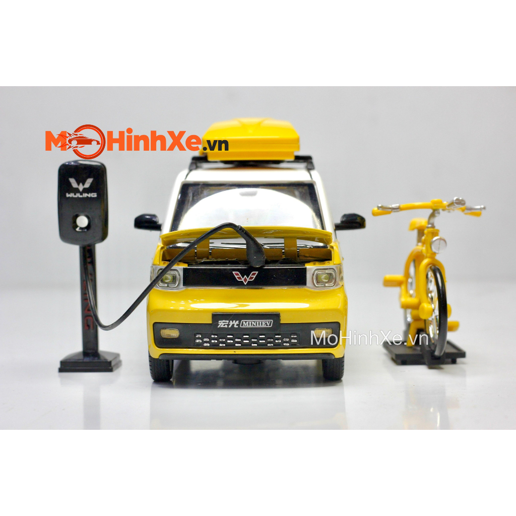 MÔ HÌNH XE WULING HONGGUANG MINI EV + XE ĐẠP 1:24 CHEZHI