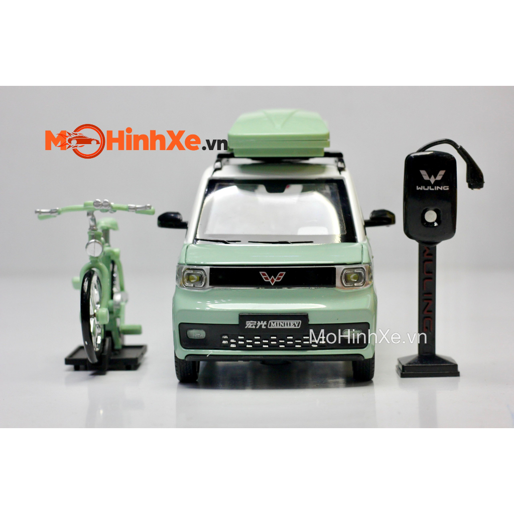 MÔ HÌNH XE WULING HONGGUANG MINI EV + XE ĐẠP 1:24 CHEZHI