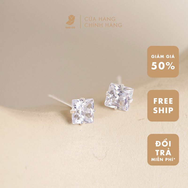 Bông tai nữ nụ đá chuôi bạc ZIRCON CZ 5A tròn 3mm 4mm 5mm NHÀ CÚ đính đá màu bạc nữ tính 148500