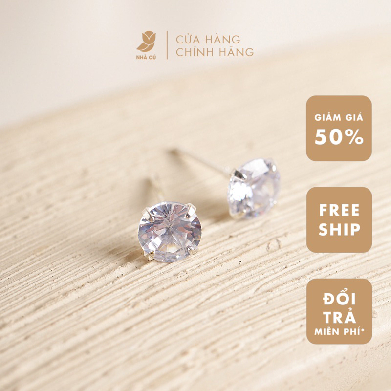 Bông tai nữ nụ đá chuôi bạc ZIRCON CZ 5A tròn 3mm 4mm 5mm NHÀ CÚ đính đá màu bạc nữ tính 148500