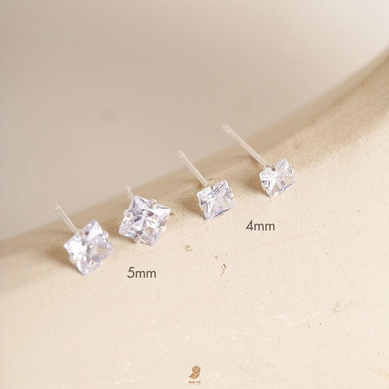 Bông tai nữ nụ đá chuôi bạc ZIRCON CZ 5A tròn 3mm 4mm 5mm NHÀ CÚ đính đá màu bạc nữ tính 148500