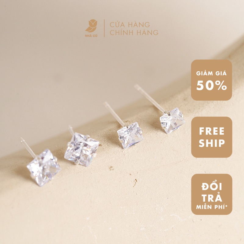 Bông tai nữ nụ đá chuôi bạc ZIRCON CZ 5A tròn 3mm 4mm 5mm NHÀ CÚ đính đá màu bạc nữ tính 148500