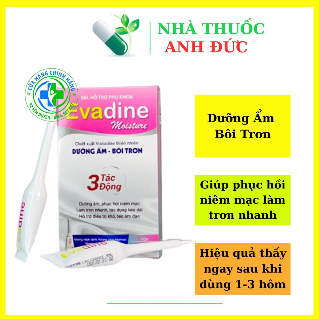 Gel Evadine Moisture hỗ trợ phụ khoa giúp Dưỡng Ẩm Bôi Trơn, phục hồi niêm mạc cho cô bé hộp 3 tuýp [Chính Hãng]