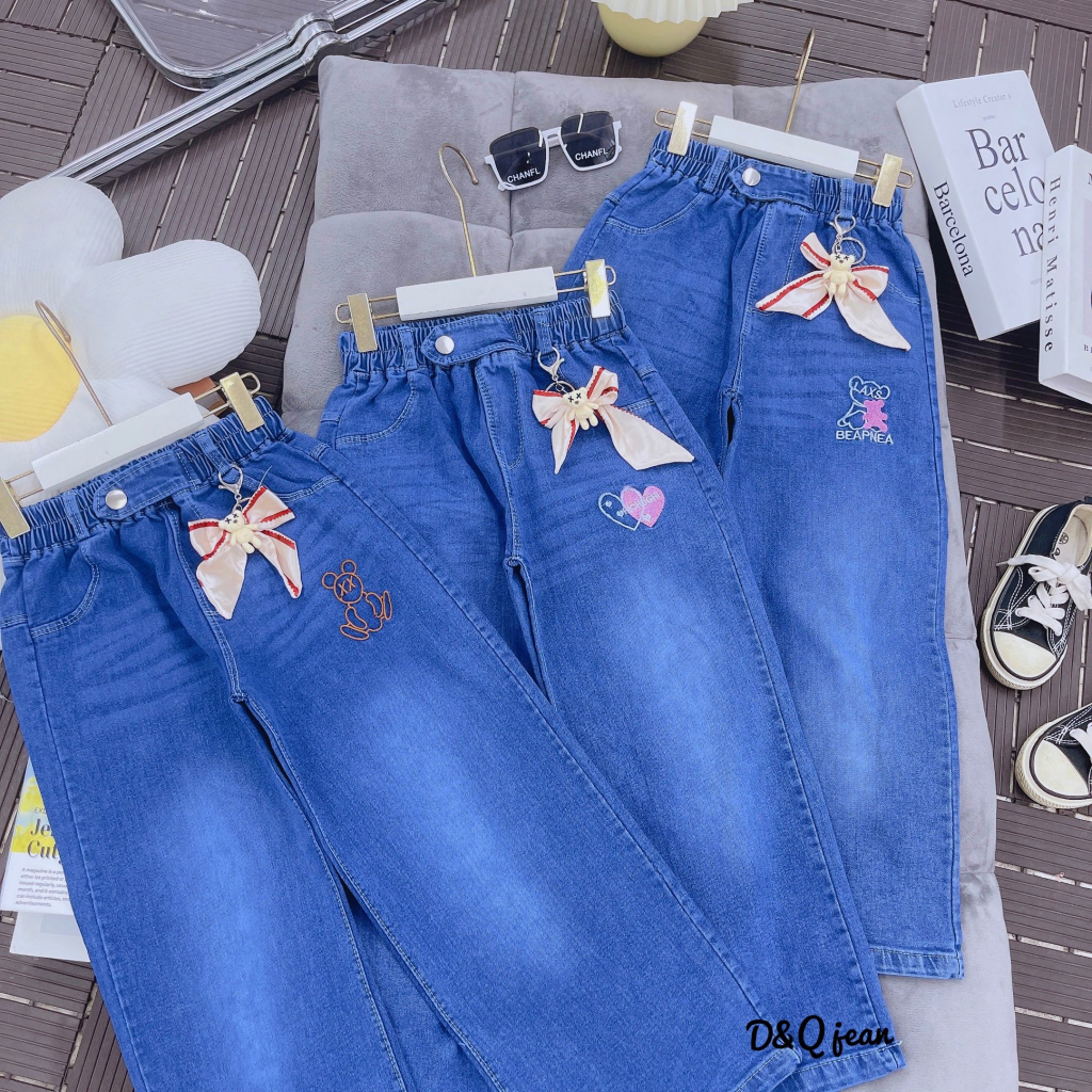 Quần Jeans Xuông lụa Nơ bé Gái cao cấp