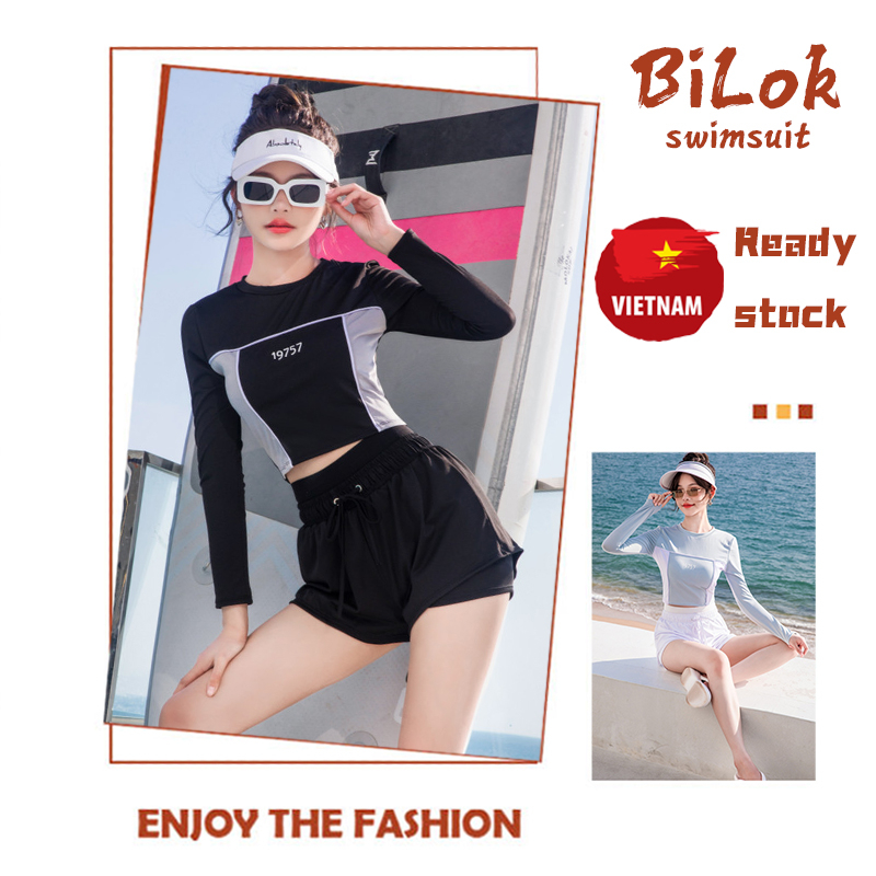 【Usea】Đồ Bơi Nữ Người phụ nữ đồ bơi giữ Tách ra học sinh Kì nghỉ bơi Váy hai bộ Tay áo dài Quần dài Các môn thể thao giữ
