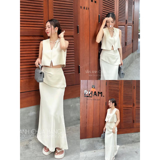 Set áo croptop, chân váy dài sang chảnh ASHYLEY