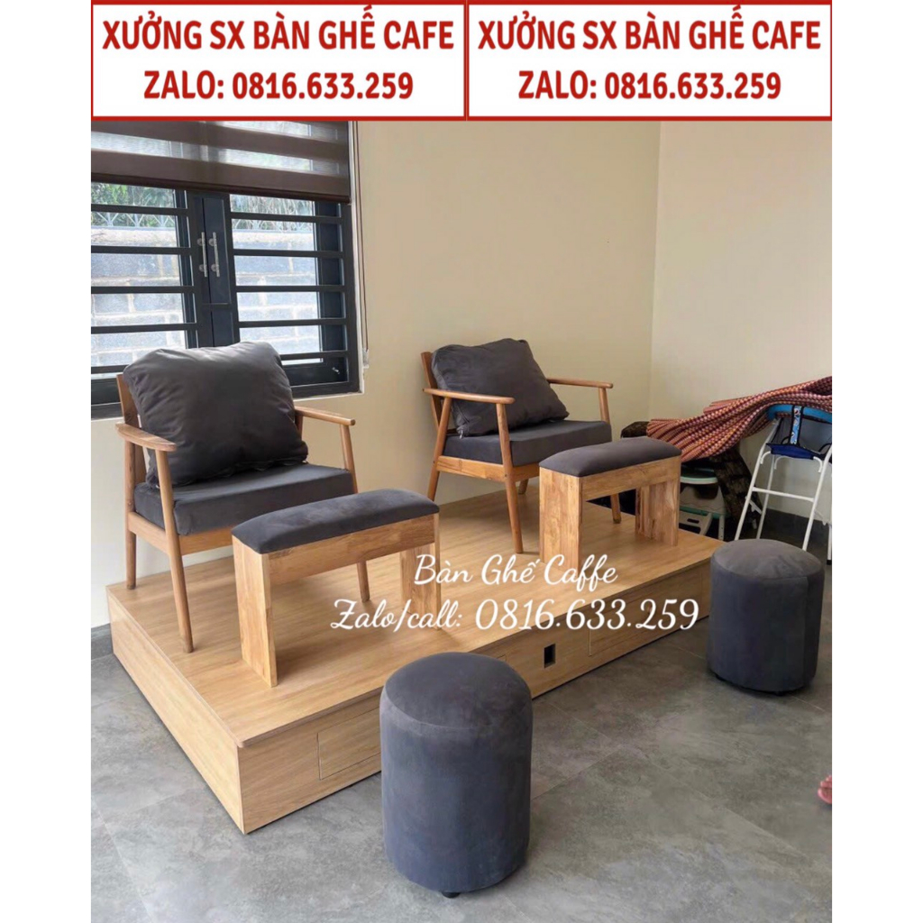 Ghế sofa cafe, ghế gỗ chân tiện, ghế làm nail