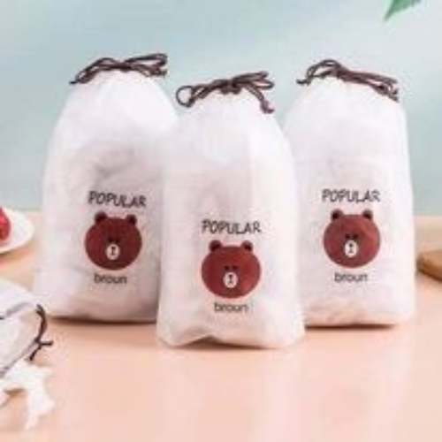 Màng Bọc Thực Phẩm Co Giãn Siêu Dai Có Chun Hình Túi Gấu Set 50 Và 100 Chiếc