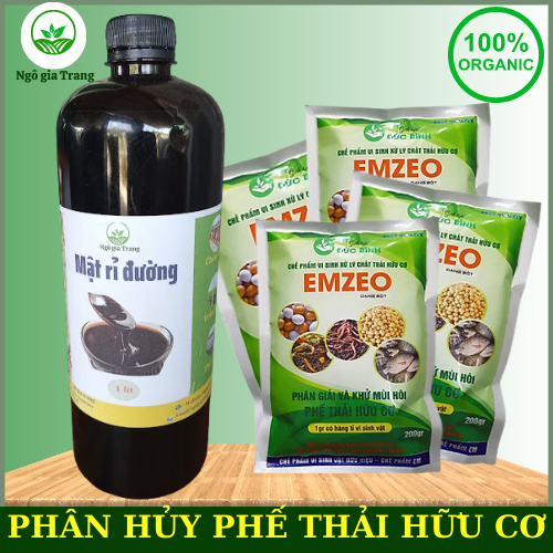 Mật rỉ đường, emzeo, 1.4 kg rỉ mật đường, 4 gói chế phẩm emzeo, Ủ rác thải nhà bếp, Làm đạm cá, Khử mùi hôi chuồng trại