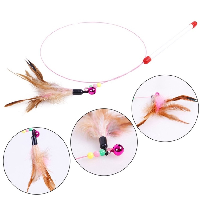 Cần câu mèo đồ chơi cho mèo lông vũ bằng dây thép dẻo có chuông - Bibopetcare