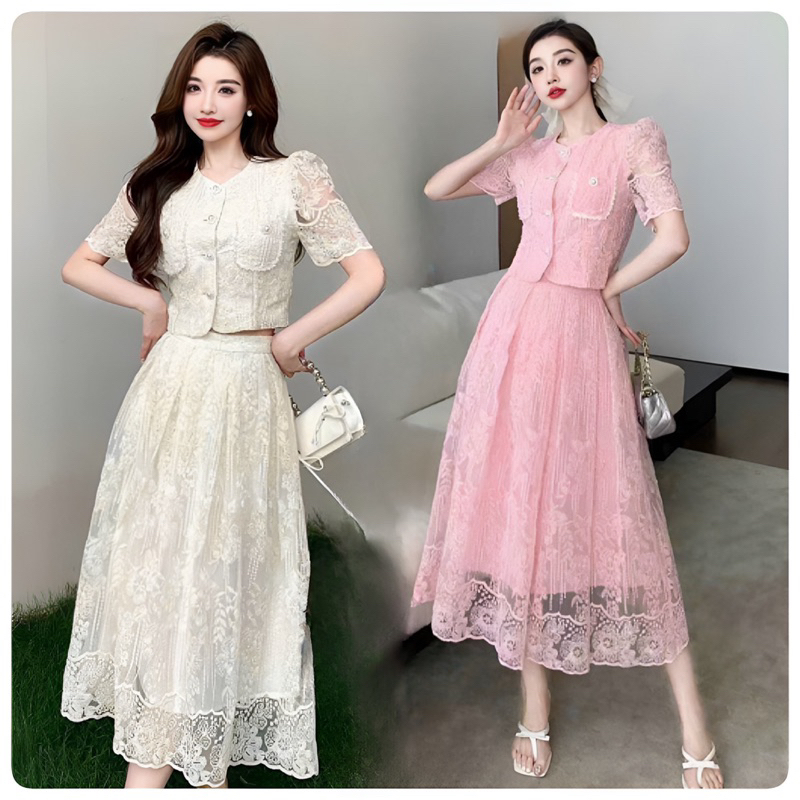 ( HÀNG QUẢNG CHÂU CAO CẤP ) SET ÁO CROPTOP + – CHÂN VÁY XÒE DÀI SIÊU XINH