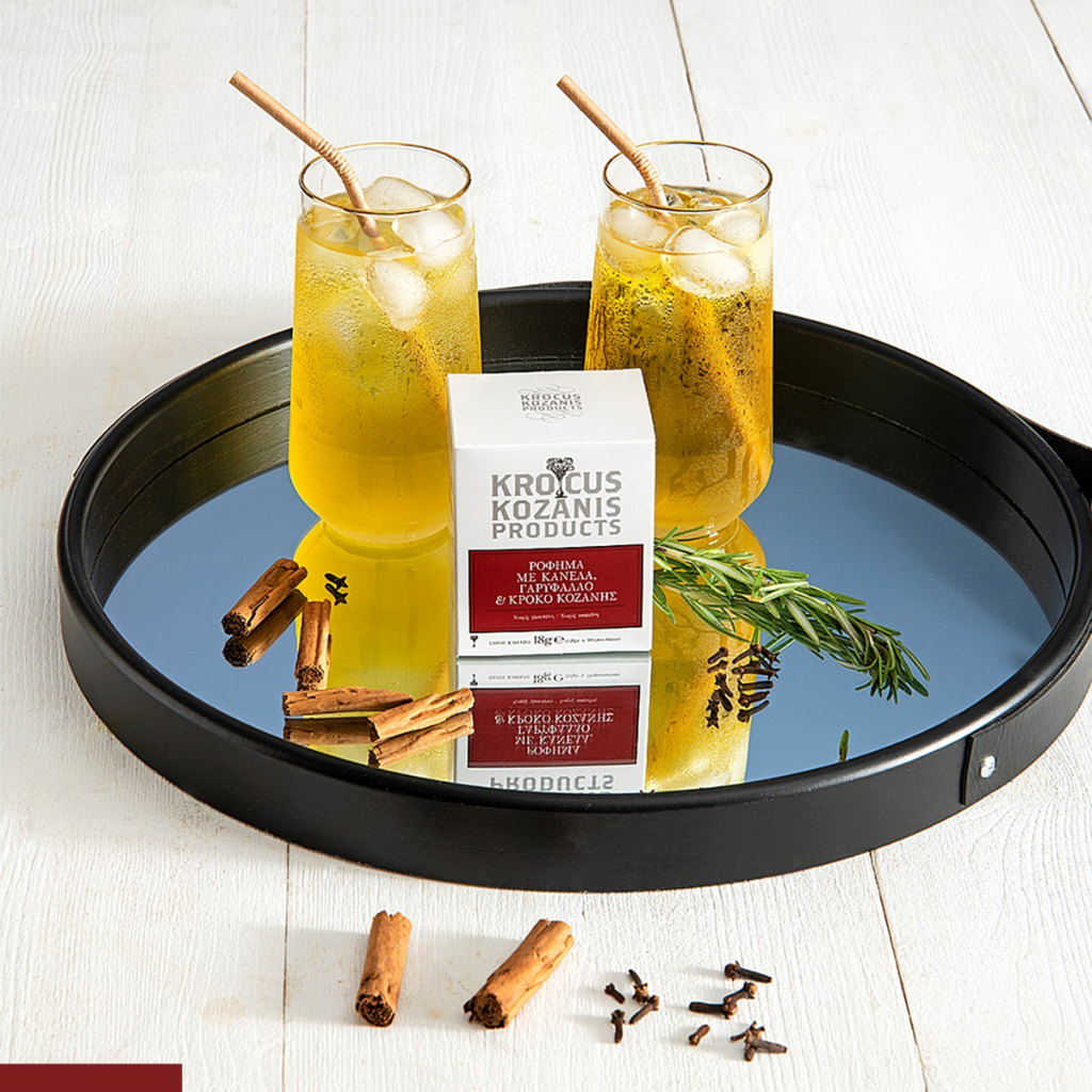 Trà thảo mộc hữu cơ với quế, đinh hương và saffron Hy Lạp nhãn hiệu Krokos Kozanis hộp 18g