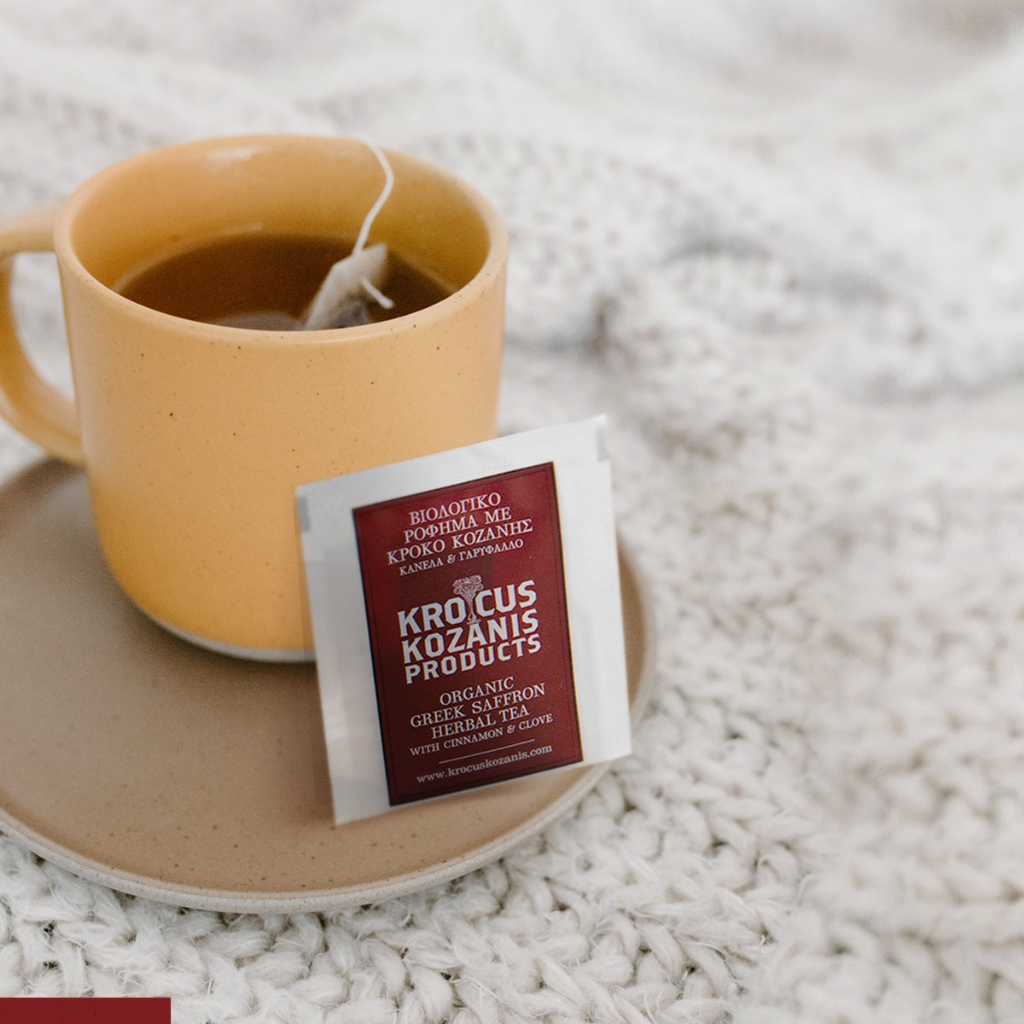 Trà thảo mộc hữu cơ với quế, đinh hương và saffron Hy Lạp nhãn hiệu Krokos Kozanis hộp 18g