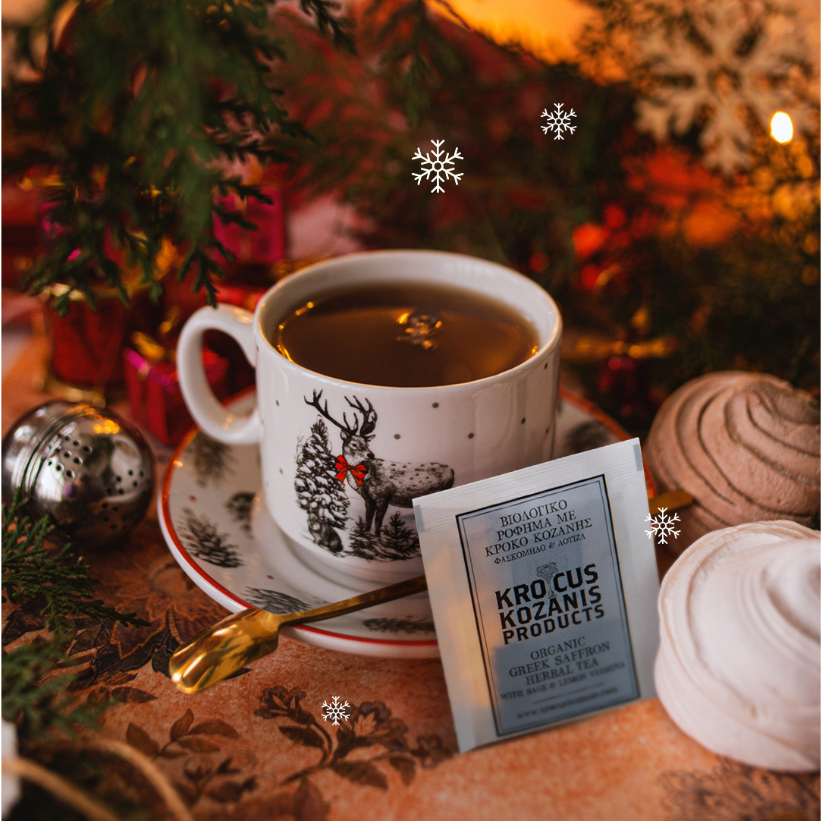 Trà thảo mộc hữu cơ với xô thơm, lemon verbena và saffron Hy Lạp nhãn hiệu Krokos Kozanis hộp 18g