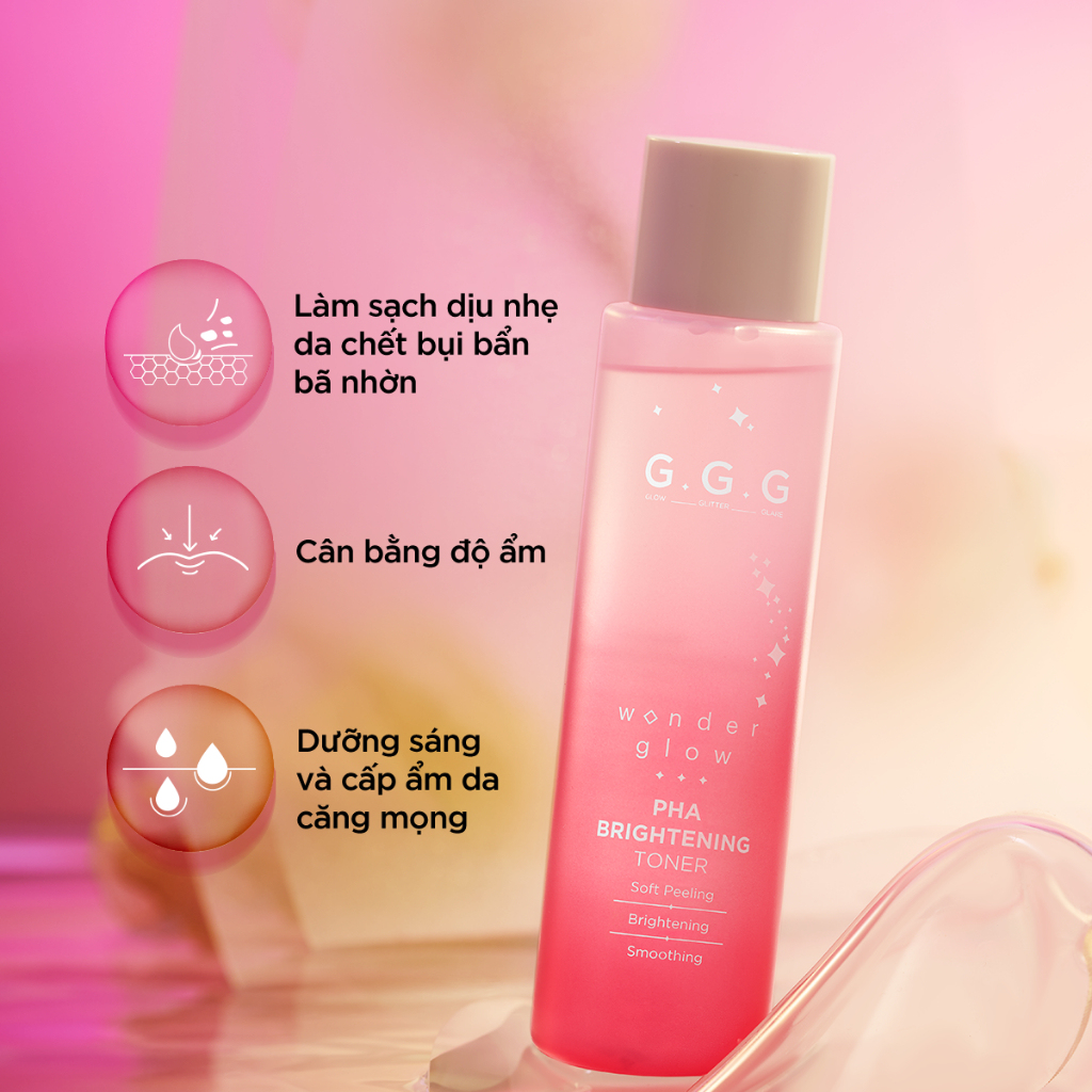 Toner Tẩy tế bào chết dịu nhẹ GGG Wonder Glow PHA Brightening 150ml