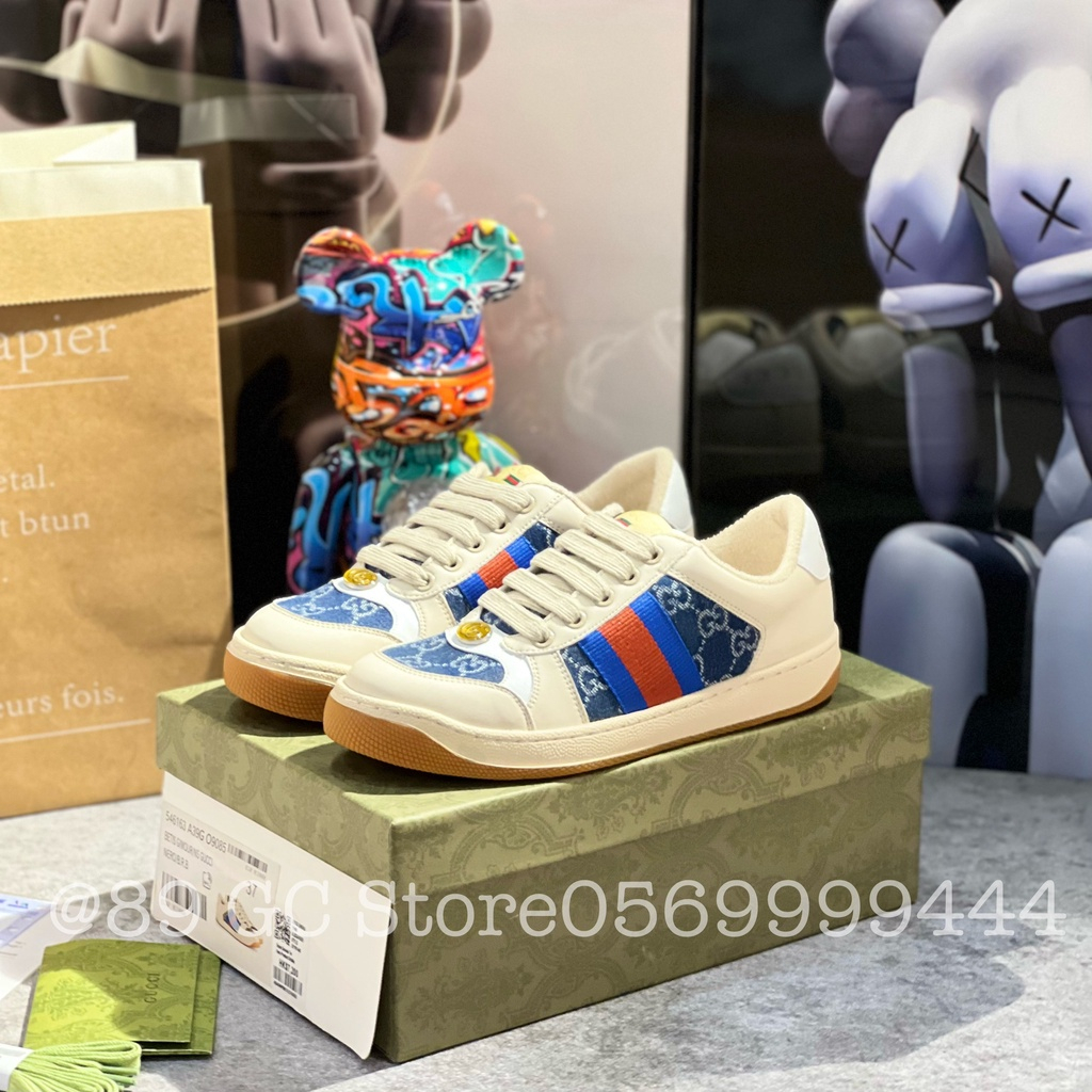 Giày Thể Thao Gucci Sơn Tùng Screener Leather Cao Cấp, Giày Thể Thao Gucci Sơn Tùng Denim Xanh Navy