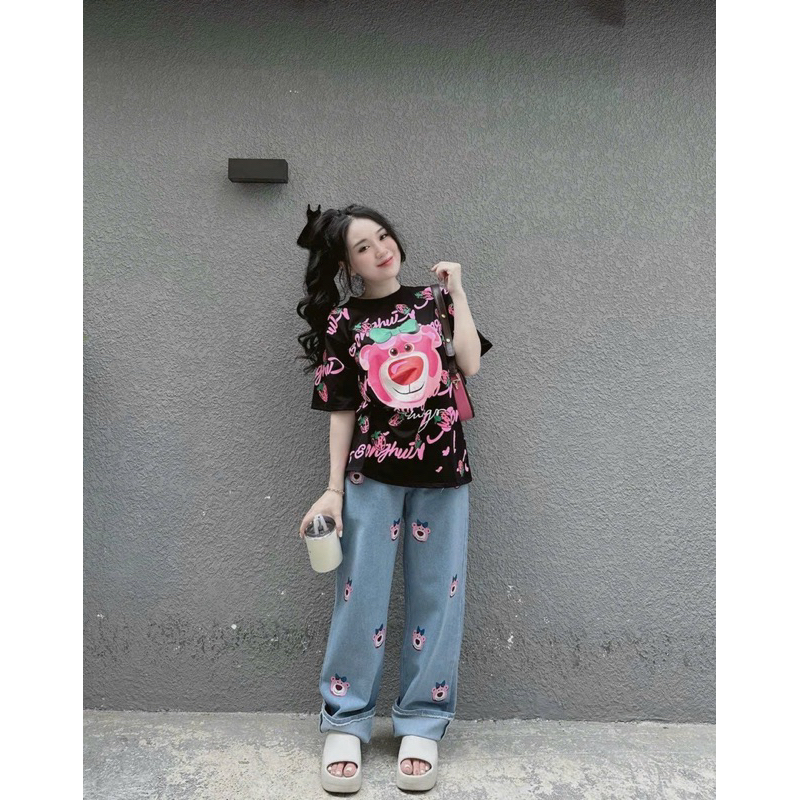 Sét áo gấu dâu + quần jeans bigsize 55kg-95kg😘😘