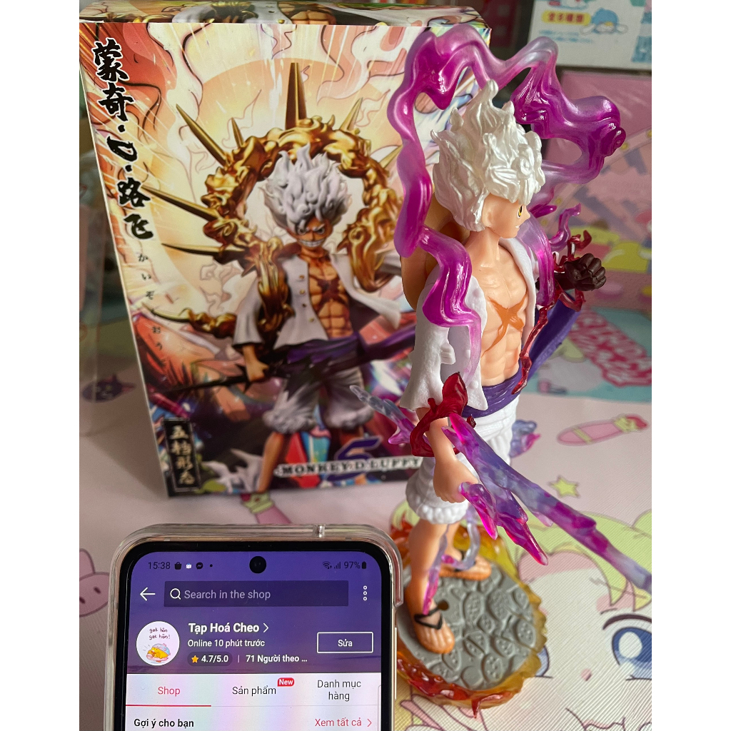 Mô hình One Piece Luffy Gear 5 nika áo trắng cầm vũ khí