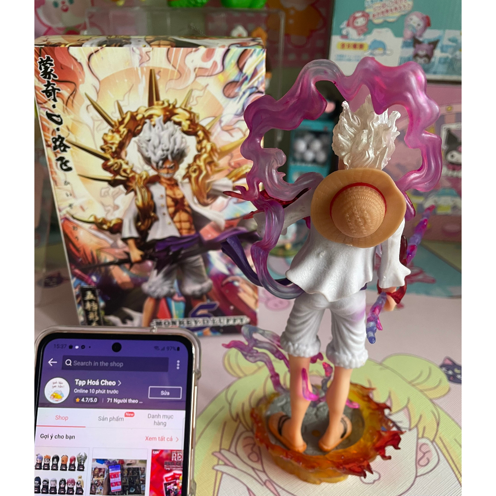 Mô hình One Piece Luffy Gear 5 nika áo trắng cầm vũ khí