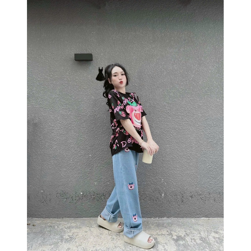 Sét áo gấu dâu + quần jeans bigsize 55kg-95kg😘😘