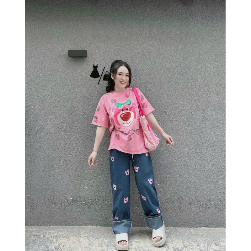 Sét áo gấu dâu + quần jeans bigsize 55kg-95kg😘😘