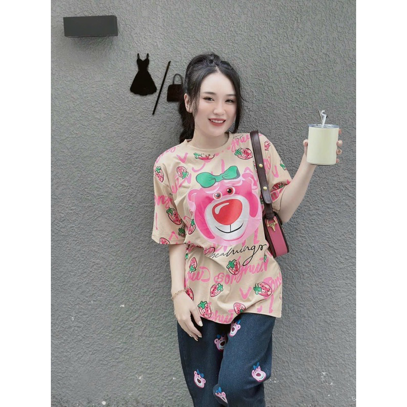 Sét áo gấu dâu + quần jeans bigsize 55kg-95kg😘😘