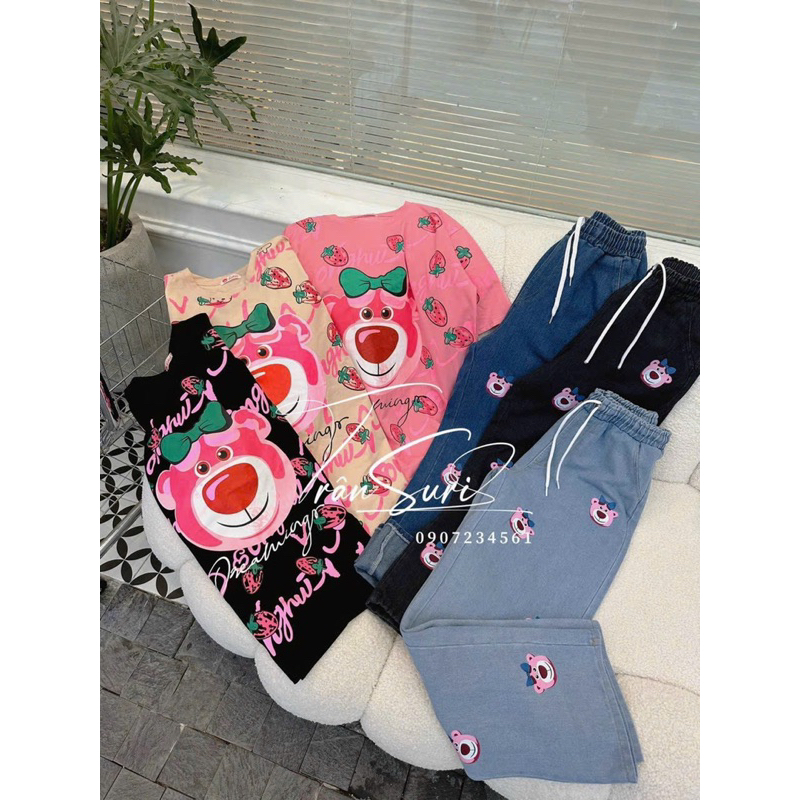 Sét áo gấu dâu + quần jeans bigsize 55kg-95kg😘😘