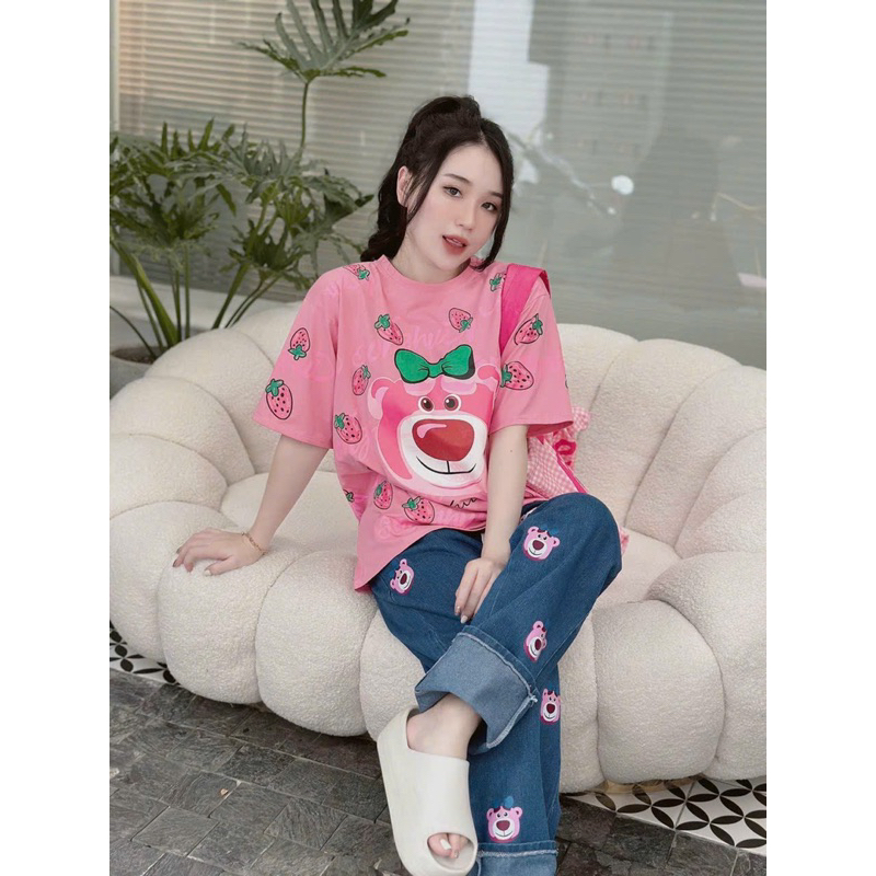 Sét áo gấu dâu + quần jeans bigsize 55kg-95kg😘😘