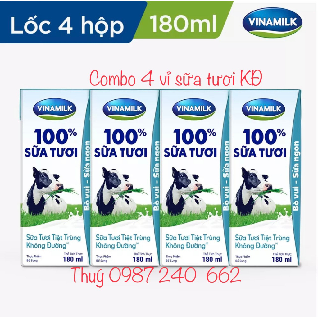 Sữa Tươi Tiệt Trùng Vinamilk 100% Không Đường Thùng 48 Hộp x 180ml