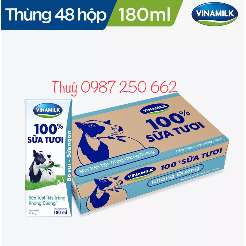 Sữa Tươi Tiệt Trùng Vinamilk 100% Không Đường Thùng 48 Hộp x 180ml