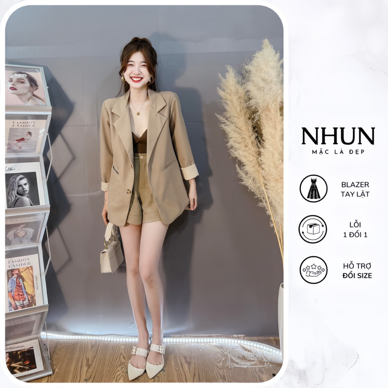 Áo blazer nữ NhunFashion Áo vest nữ khoác ngoài phối tay 2 lớp phong cách Hàn Quốc trẻ trung năng động N43