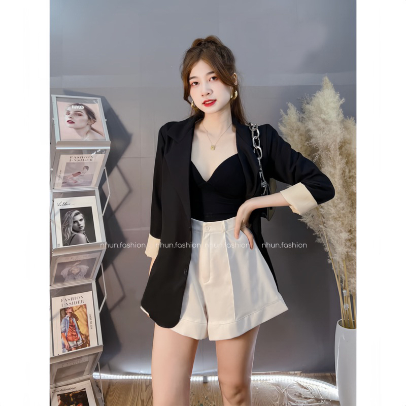 Áo blazer nữ NhunFashion Áo vest nữ khoác ngoài phối tay 2 lớp phong cách Hàn Quốc trẻ trung năng động N43